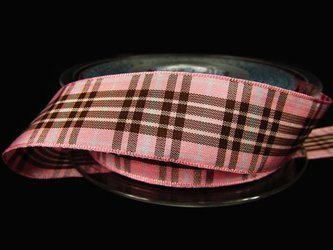 Wstążka 25mm kratka BLACKBERRY róż