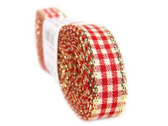 Wstążka 10mm kratka lurex czerwona
