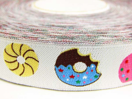 Taśma 15mm żakard DONUT biała