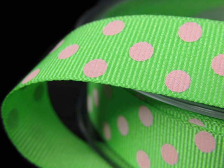 Wstążka 15mm ryps KROPKI pistacjowa