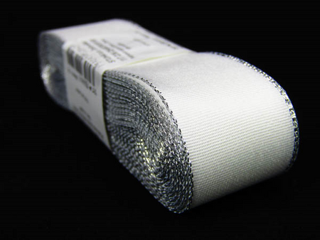 Wstążka 25mm tafta biało-srebrna