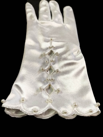 Rękawiczka satyna koralik biała