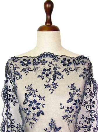 Koronka tiulowa haft z koralikiem granat