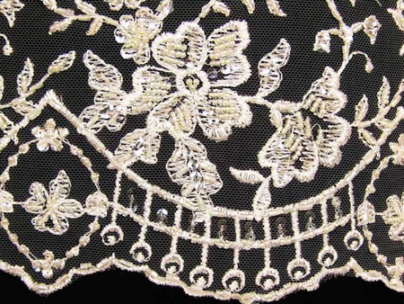 Koronka 140cm tiulowa haft & koralik ivory