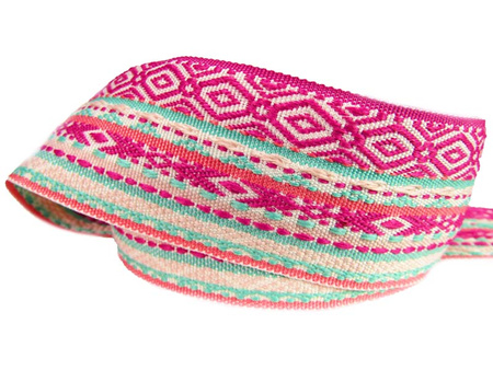 Taśma 42mm żakard AZTEC różowo-turkusowa