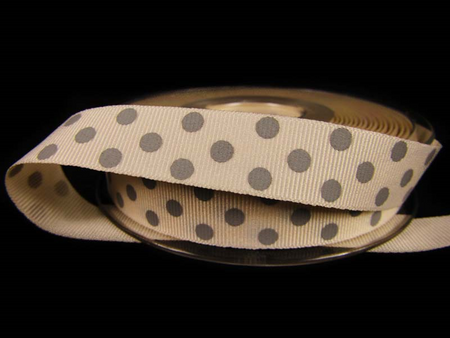 Wstążka 15mm ryps natural KROPKI popiel