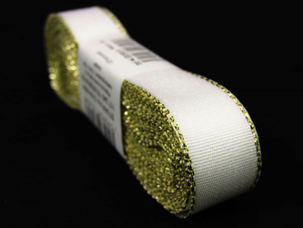 Wstążka 15mm tafta biało-złota