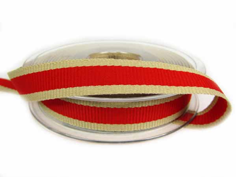 Taśma 15mm ryps OATMEAL STRIPE czerwona