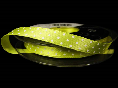 Wstążka 10mm atłas MICRO DOT cytrynowa