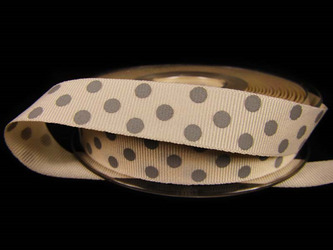 Wstążka 15mm ryps natural KROPKI popiel