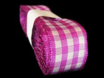 Wstążka 25mm kratka fuksja