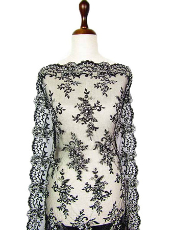 Koronka 130cm tiulowa haft z koralikiem czarna