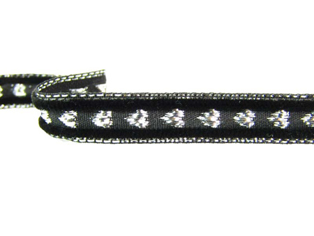 Aksamitka 10mm błyszcząca serca czarno-srebrna