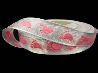 Wstążka 15mm tafta STÓPKI róż