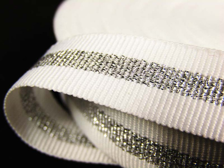 Taśma 1,5cm ryps biały lampas srebrny