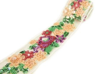 Taśma 4cm tiulowa z cekinami biała