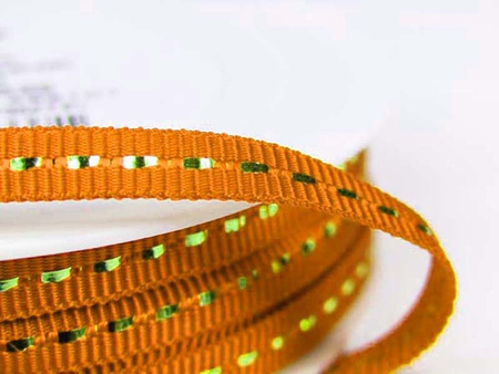 Taśma 0,5cm ryps stebnowana lurex pomarańczowo_złota