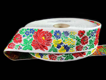 Taśma 50mm żakard RÓŻA biała