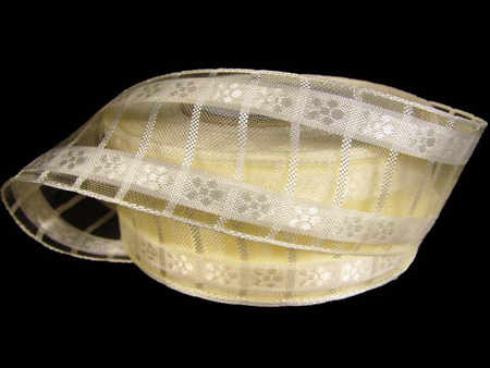 Wstążka 40mm organtyna STOKROTKI ecru