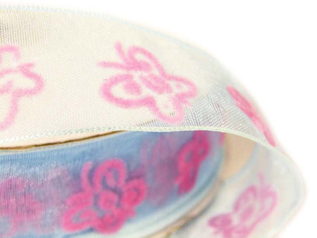 Wstążka 25mm organtyna MOTYL błękitna