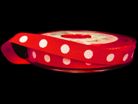 Wstążka 10mm ryps BIG DOTS czerwona