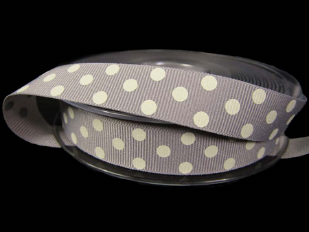 Wstążka 15mm ryps popiel KROPKI natural