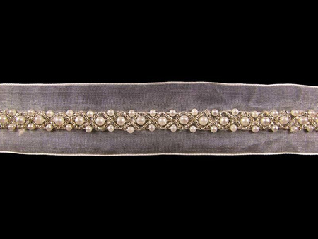 Taśma 3,3cm szyfonowa KORALIK ivory