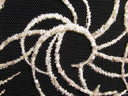 Koronka 130cm tiulowa haft & koralik ivory