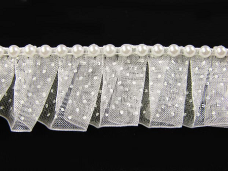 Taśma 2cm falbana organtyna & perła biała