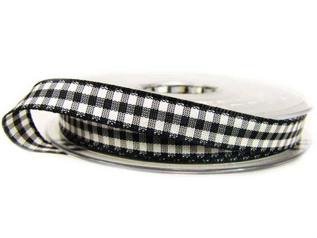 Wstążka 10mm kratka VICHY czarna