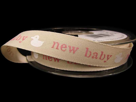 Wstążka 15mm tafta NEW BABY róż