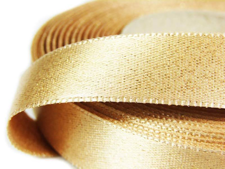 Wstążka 15mm atłas REXOR złoty beż