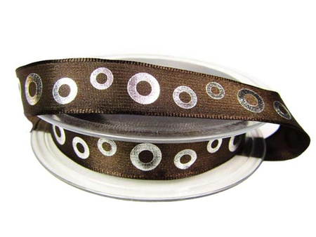 Wstążka 16mm tafta KOŁA srebrna