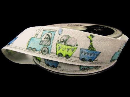 Wstążka 25mm tafta BABY TRAIN błękitna