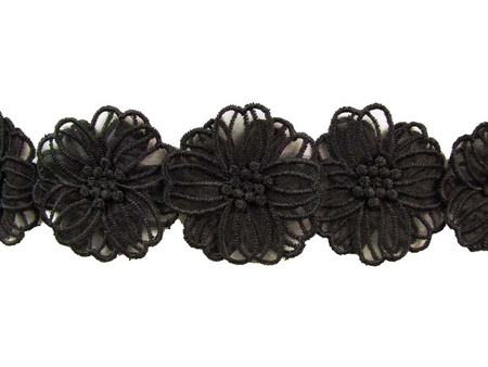 Taśma 6cm ozdobna KWIAT czarna