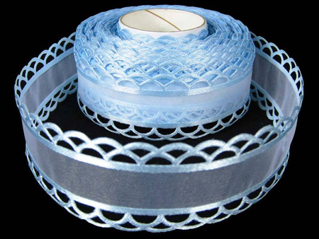 Wstążka 25mm organtyna KORONKA błękitna