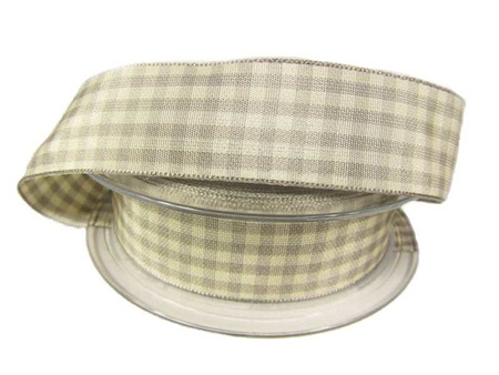 Wstążka 25mm kratka NATURAL GINGHAM popiel