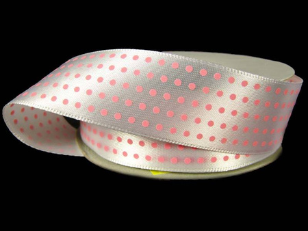 Wstążka 25mm atłas KROPECZKI róż