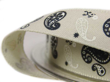 Wstążka 15mm tafta PAISLEY natural