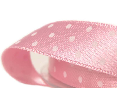 Wstążka 15mm atłas DOTS jasny róż
