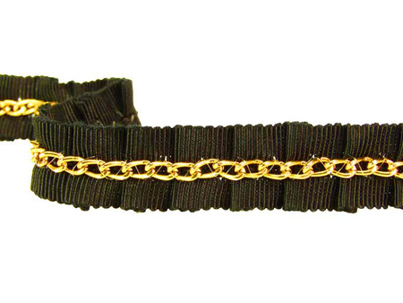 Taśma 1,5cm plisowany ryps z łańcuchem czarna