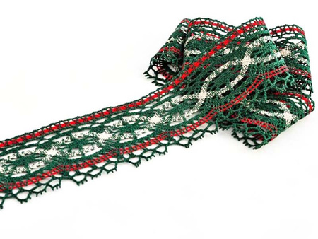 Koronka 5,7cm bawełniana ciemnozielono-czerwona