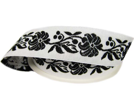 Taśma 25mm żakard KWIAT czarna