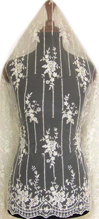 Koronka 140cm tiulowa haft & koralik ivory