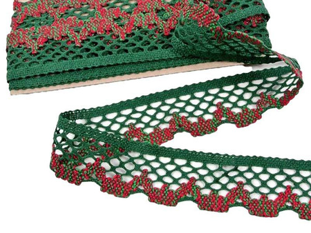 Koronka 4,7cm bawełniana ciemnozielono-czerwona