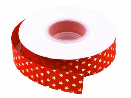 Wstążka 20mm ryps GWIAZDKA czerwona