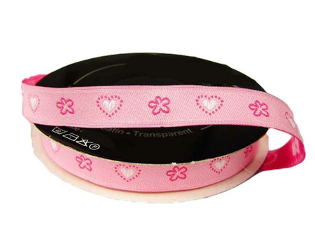 Taśma 11mm żakard SERDUSZKA róż