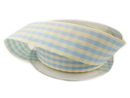 Wstążka 25mm kratka RUSTIC GINGHAM błękitna