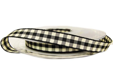 Wstążka 10mm kratka NATURAL GINGHAM czarna