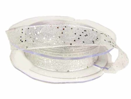 Wstążka 15mm organtyna BROKAT biała